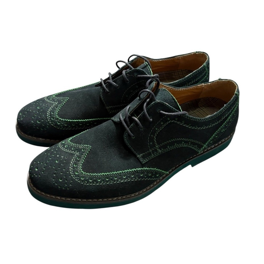 GBX Men's Zach Leather Oxford Shoes Size 11.5 Green Wing Tips Lace Up‎